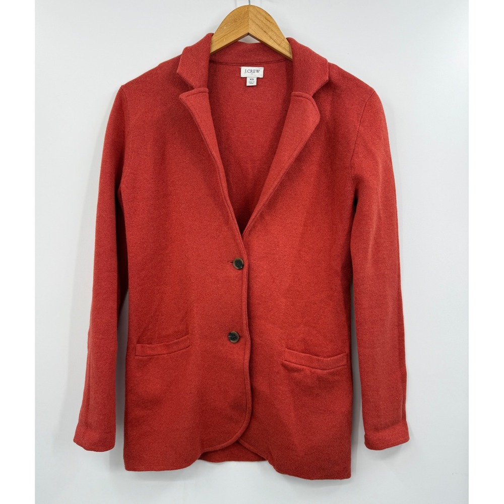 J. Crew Orange Textured Knit Blazer Cardigan Jacket XS Button Front Pockets